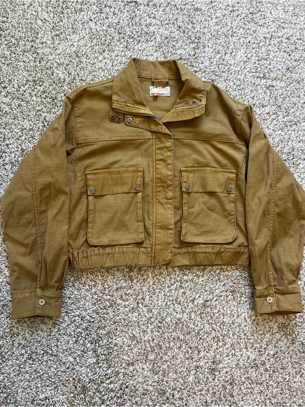 Anthropologie Pilcro Cropped Military Utility Bomber Jacket Tan Sz M